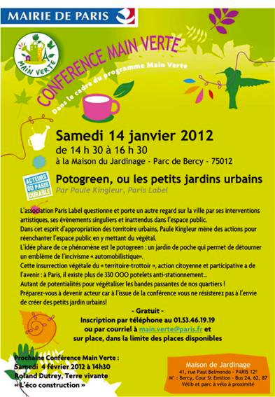 Conférence Potogreen par Paule Kingleur à la Maison du Jardinage du parc de bercy  / Main Verte / Mairie de Paris