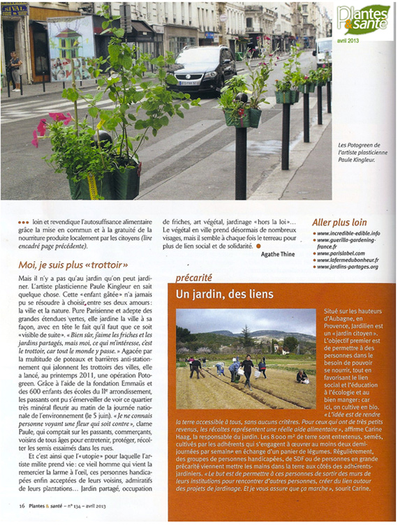 Magazine Plantes et Santé - article de Agathe Thine sur la végétalisation urbaine - extrait concernant Paule Kingleur et Paris Label